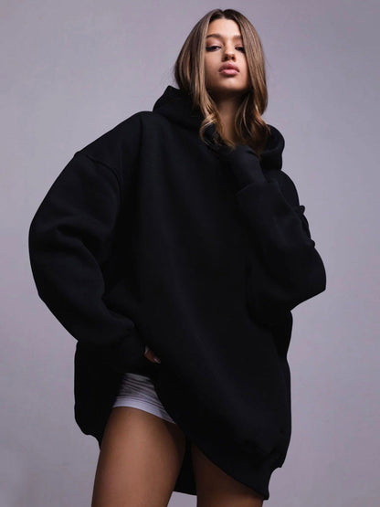 Solid Color Hooded Sweatshirt Casual Loose Fit