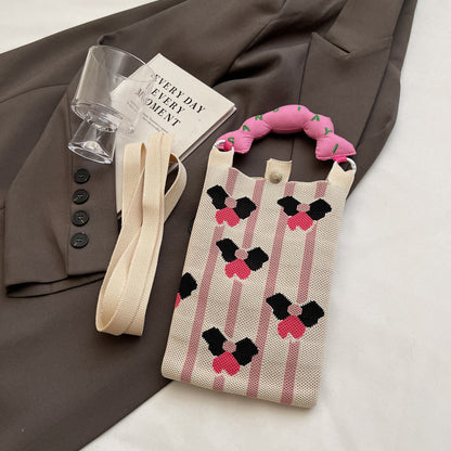 Trendy Knitted Crossbody Phone Bag Cute Cartoon Design