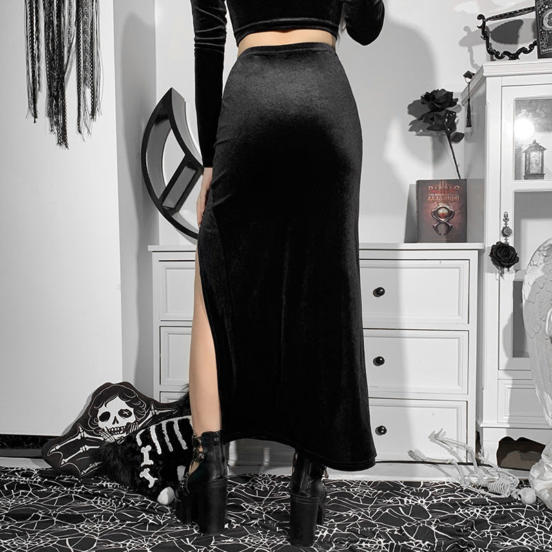Punk Style High Waist Split Maxi Skirt with Bow
