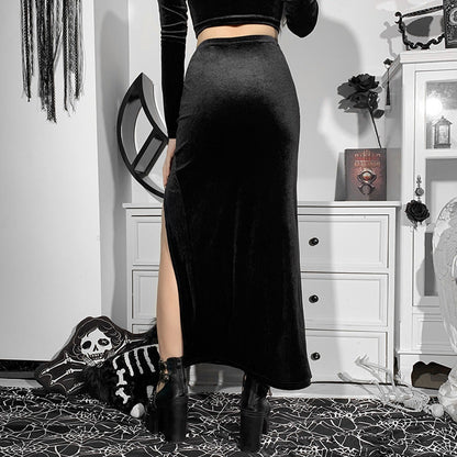 Punk Style High Waist Split Maxi Skirt with Bow