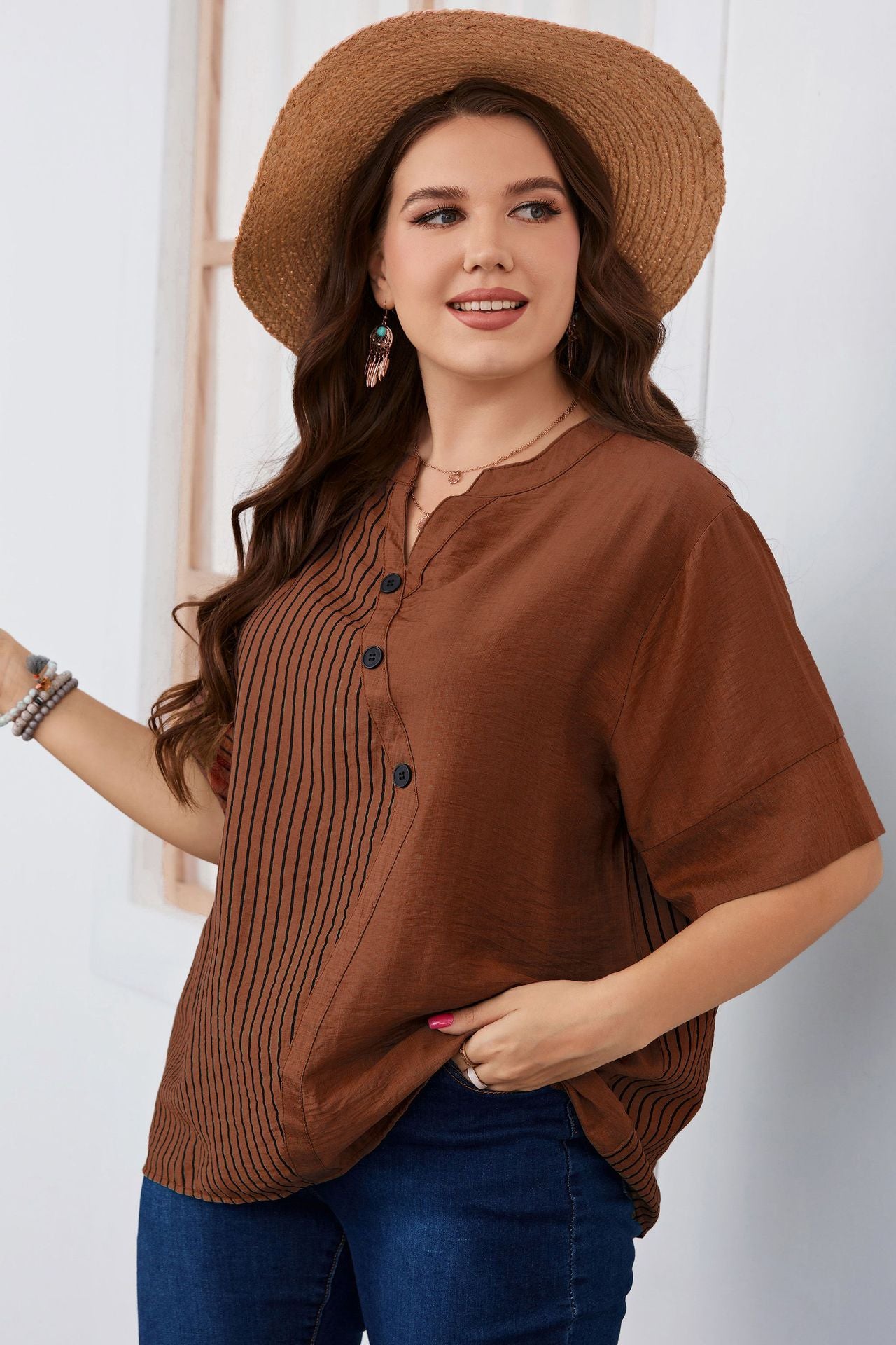Striped Short Sleeve T-Shirt Plus Size Women