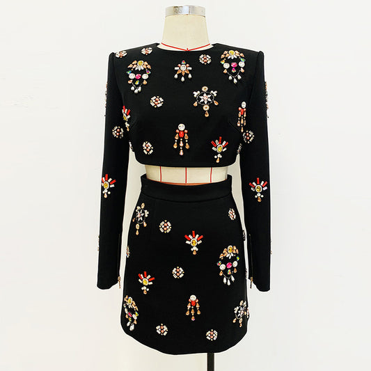 Fashionable Beaded Short Jacket And Skirt Set