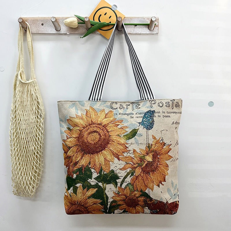 Cartoon Embroidered Canvas Tote Bag Stylish Soft Carryall