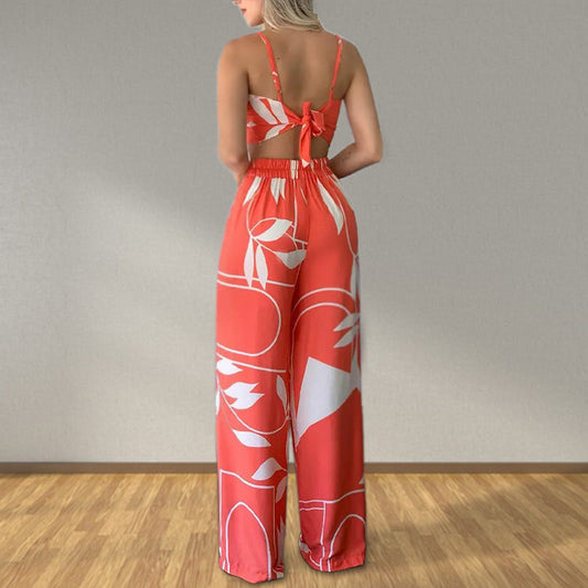 Trendy Two-Piece Set Sleeveless Floral Blouse and Trousers