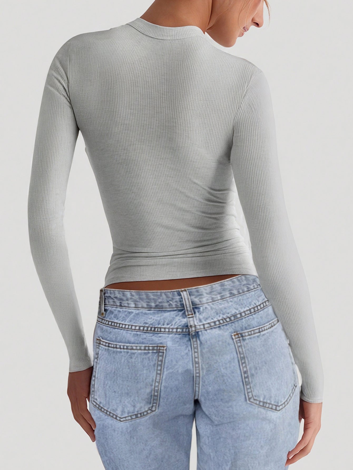 Solid Color Long Sleeve Fitted T-Shirt for Women