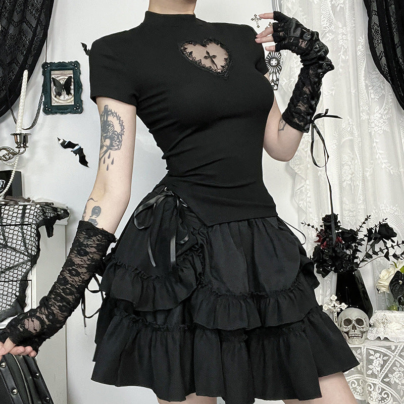 Cross Design Cut-Out Fitted Crop T-Shirt