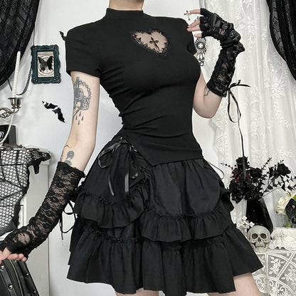 Cross Design Cut-Out Fitted Crop T-Shirt