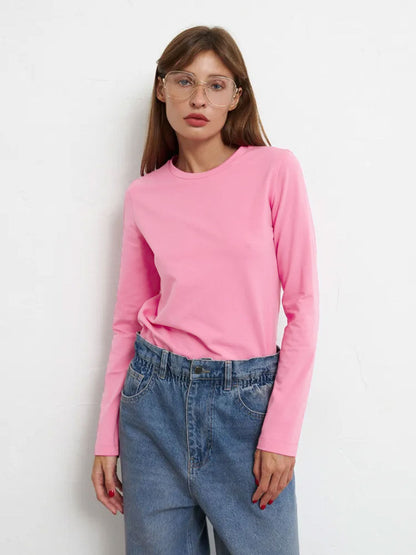 Casual Solid Color Long Sleeve Cotton T-Shirt