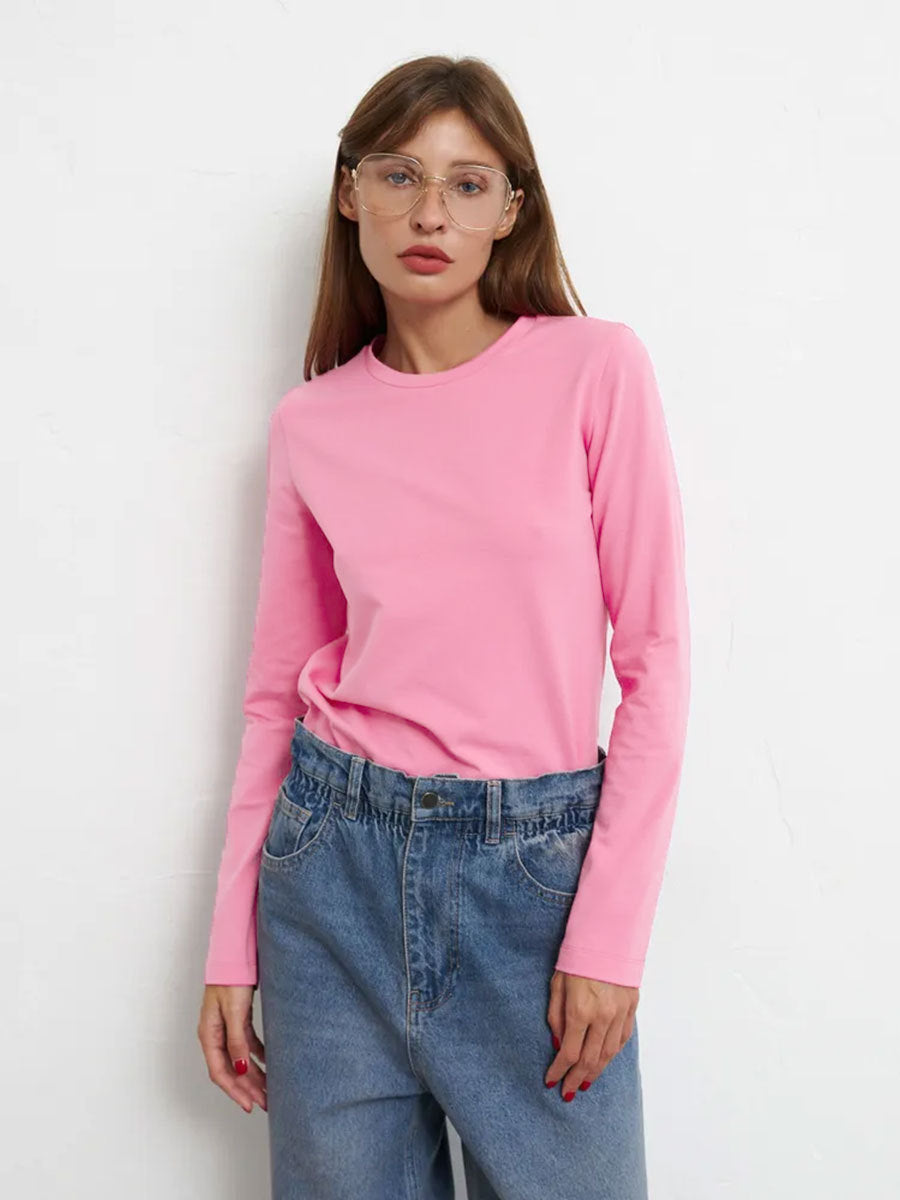 Cotton Long Sleeve T-Shirt Casual Round Neck for Women