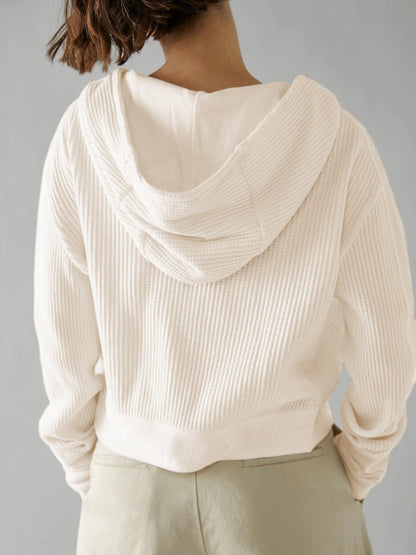 Casual Solid Color Zip Up Cropped Hoodie