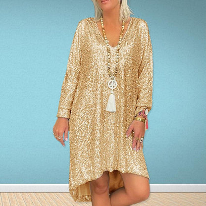 Sequin V-Neck Long Maxi Dress Casual Style