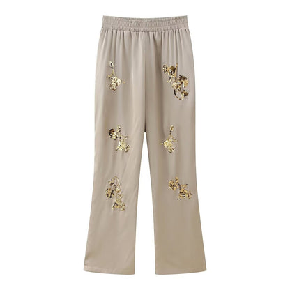 Sequin Embroidered Casual Shirt Pants Set