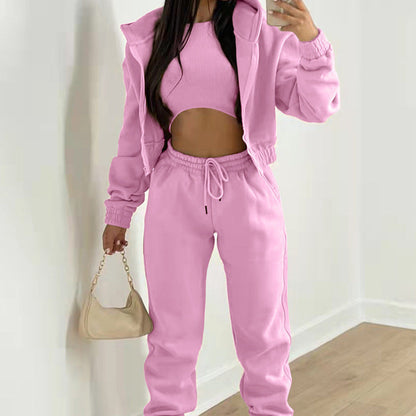 Solid Color Hoodie Jogger Set Stylish Comfortable Sportswear