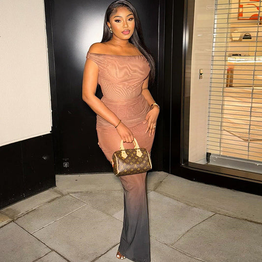 Elegant Color-Blocked Strapless Midi Dress With High Waist
