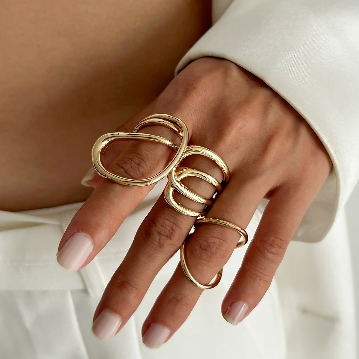 Geometric Hollow Metal Statement Ring