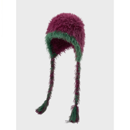 Winter Fuzzy Long Braided Ear Flaps Beanie Hat