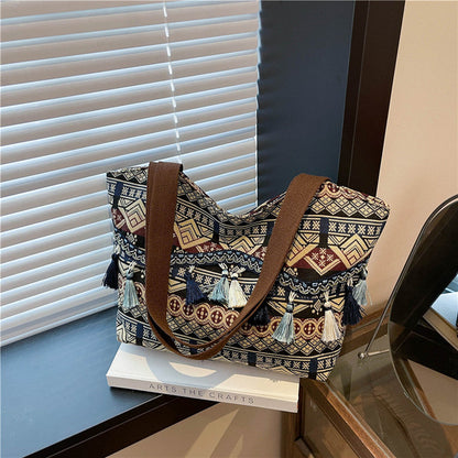 Trendy Ethnic Style Fringe Tote Bag