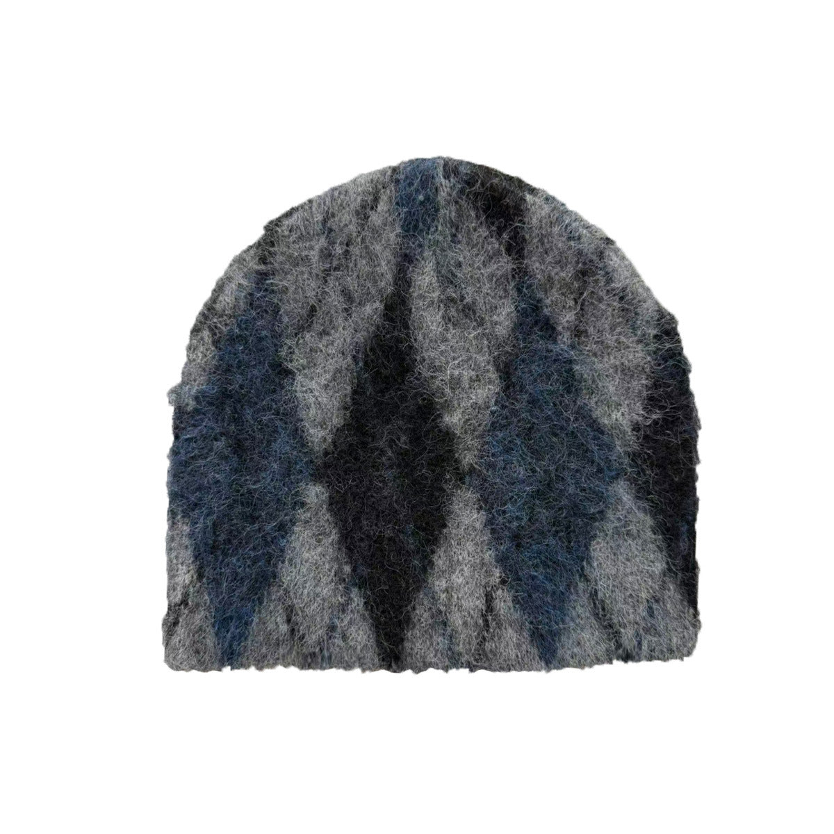 Wool Blend Diamond Pattern Knit Beanie for Women