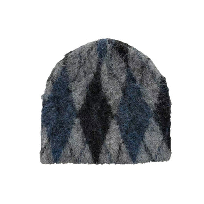 Wool Blend Diamond Pattern Knit Beanie for Women