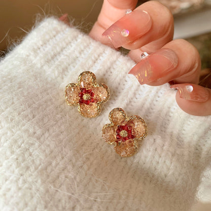 Floral Earrings Design Sense High-End Stud Earrings Fresh Green Earrings Women