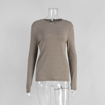 Striped Long Sleeve Cotton T-Shirt Casual Women's Top