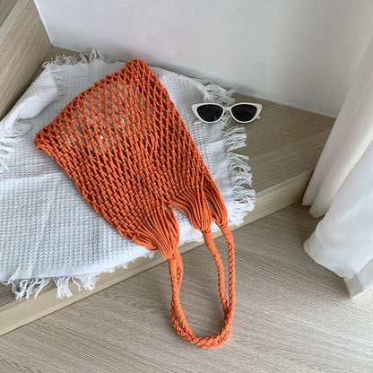 Large Capacity Handwoven Beach Bag Casual Cotton Tote