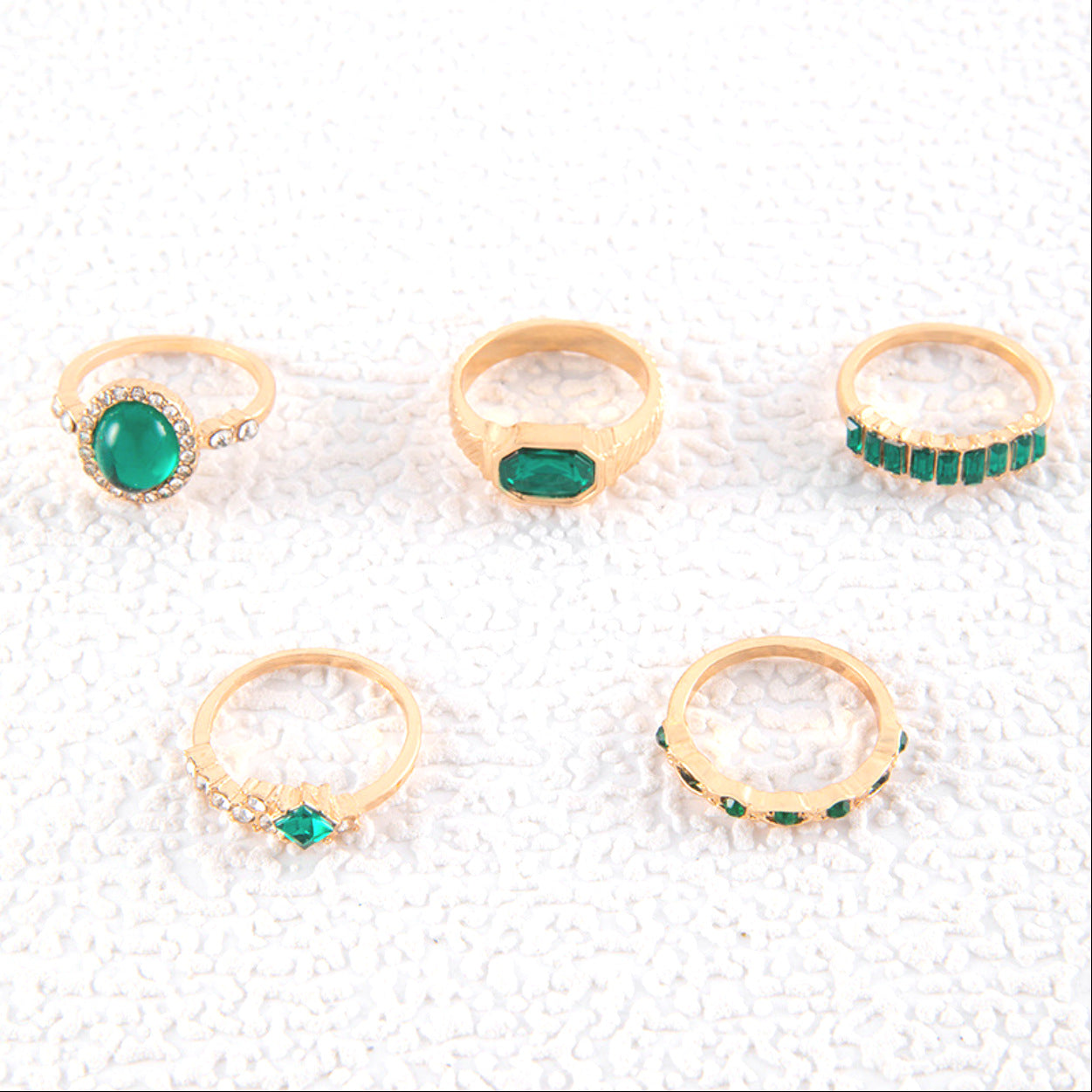Geometric Gemstone Ring Set Fashionable Zinc Alloy Stackable Rings