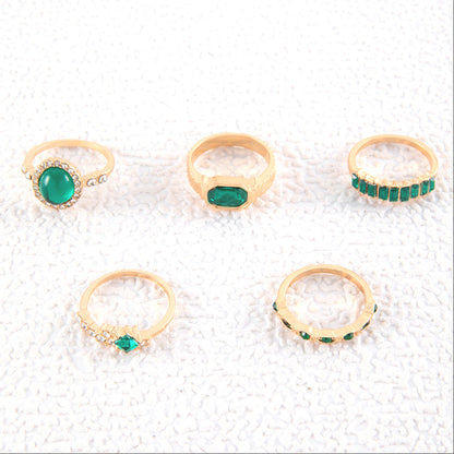 Geometric Gemstone Ring Set Fashionable Zinc Alloy Stackable Rings