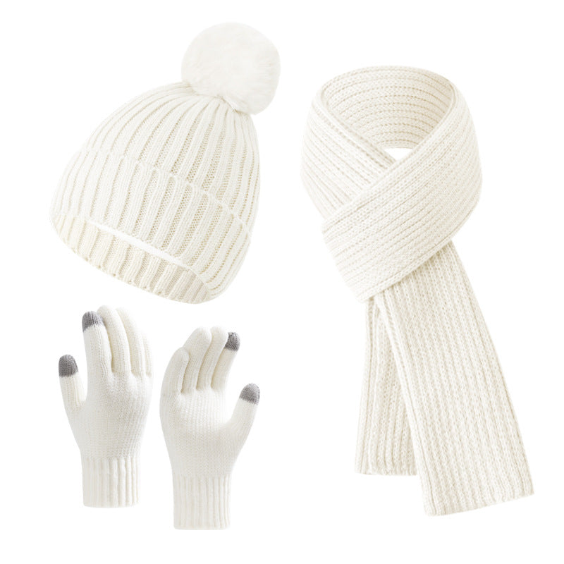 Warm Knitted Winter Hat, Scarf, And Gloves Set