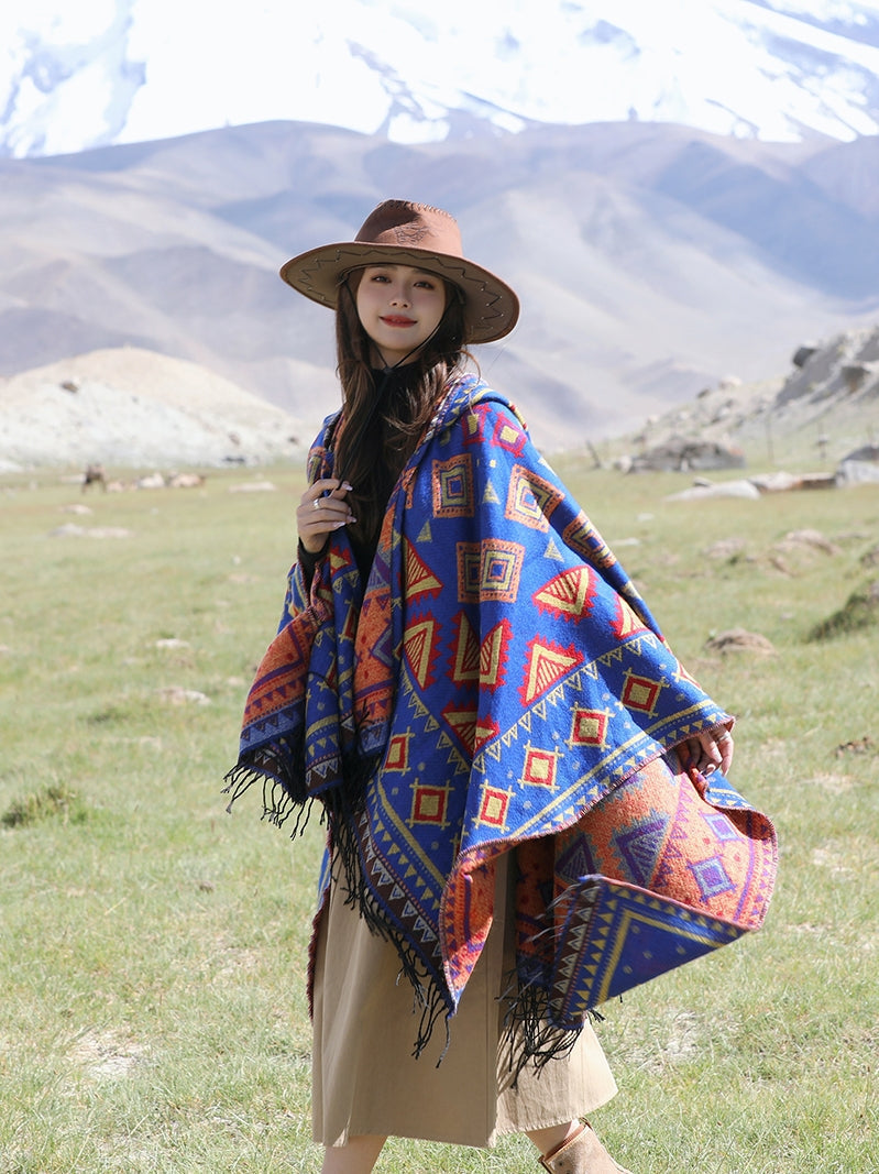 Ethnic Style With Hat Shawl Cloak Tibet Travel Wear Photo Warm Outer Cape