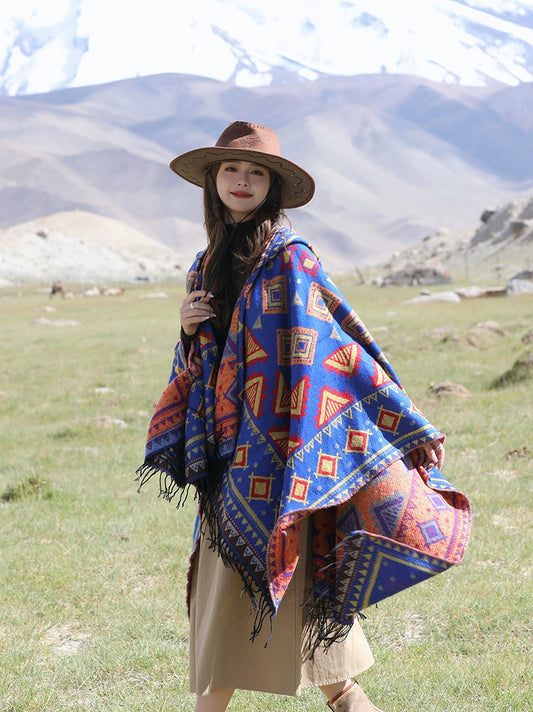 Ethnic Style With Hat Shawl Cloak Tibet Travel Wear Photo Warm Outer Cape