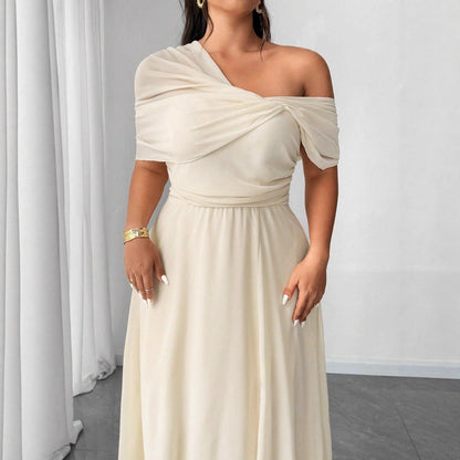 Off-Shoulder High-Waist Dress with Slit