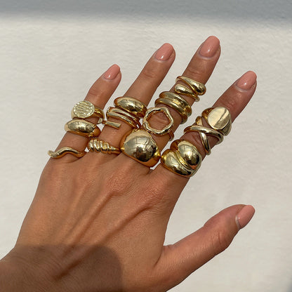 Geometric Metal Texture Water Drop Ring Set Trendy Women'S Rings