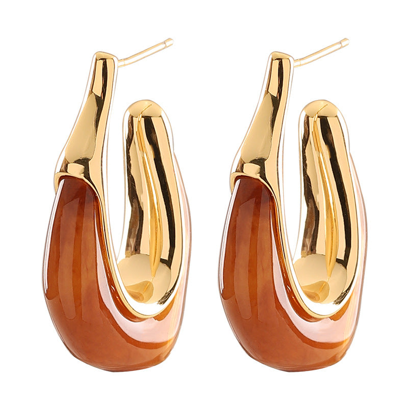 U-Shape Geometric Resin Earrings With 925 Sterling Silver