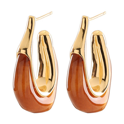 U-Shape Geometric Resin Earrings With 925 Sterling Silver