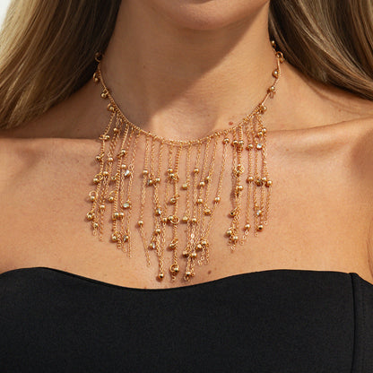 Geometric Tassel Necklace With Rhinestones