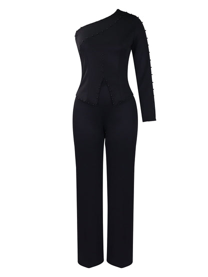 Elegant Beaded Two-Piece Set With Pants