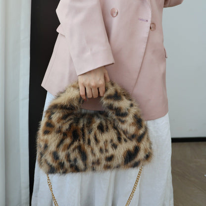 Solid Color Soft Fluffy Fur Tote Handbag
