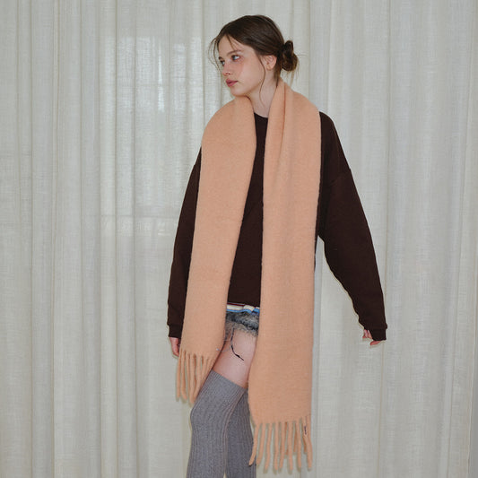 Vintage-Inspired Green Wool Scarf Cozy Soft Chunky Knit