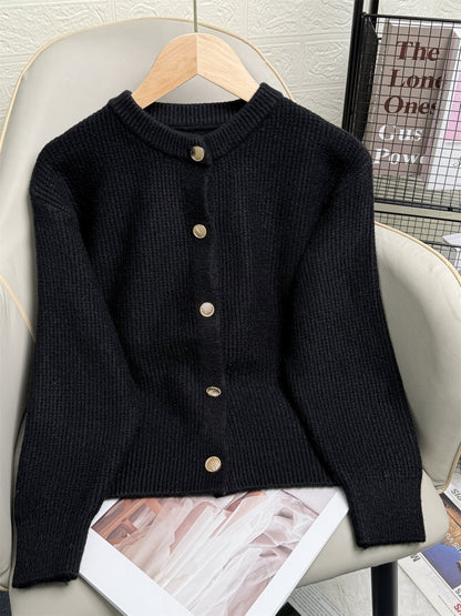 Elegant Knit Solid Color Button Down Cardigan