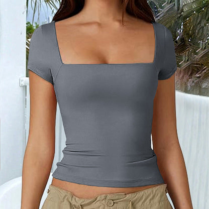 Casual Solid Color Short Sleeve T-Shirt for Women