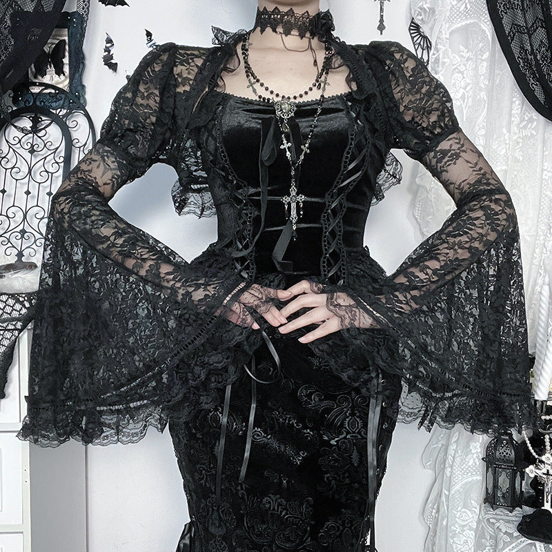 Gothic Lace Bell Sleeve Open Cardigan