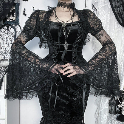 Gothic Lace Bell Sleeve Open Cardigan