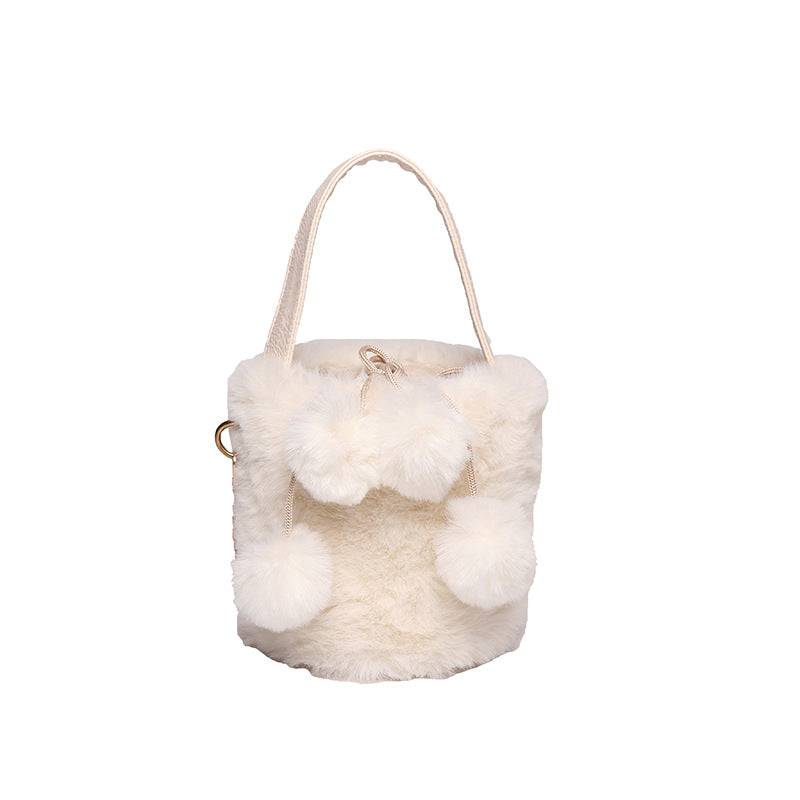 Trendy Plush Handbag Chic Soft Bucket Bag