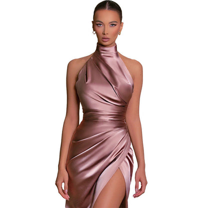 Elegant High Neck Sleeveless Long Dress, Summer Style