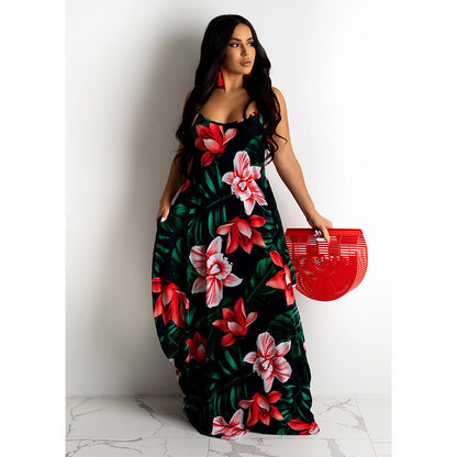 Floral Print Loose Slip Dress Long Dress