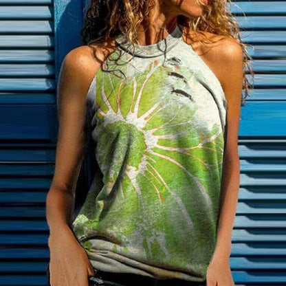 Fashion Casual Loose Print Women'S Neck Halter Vest