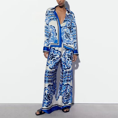 Elegant Batwing Sleeve Printed Two-Piece Set