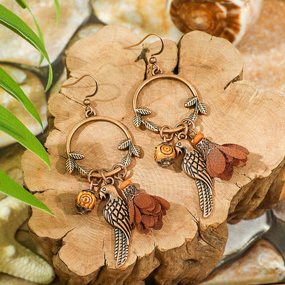 Bohemian Dreamcatcher Tassel Earrings and Wooden Necklace Set
