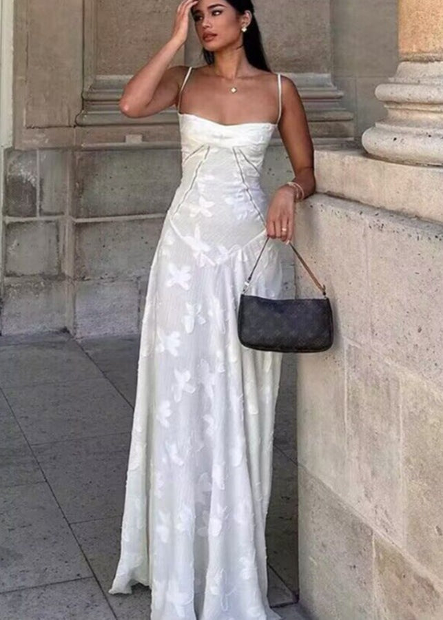 Floral Jacquard Maxi Dress With Spaghetti Straps